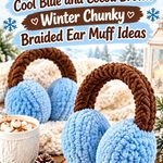 Crochet Cool Blue and Cocoa Brown Winter Chunky Braided Ear Muff Ideas