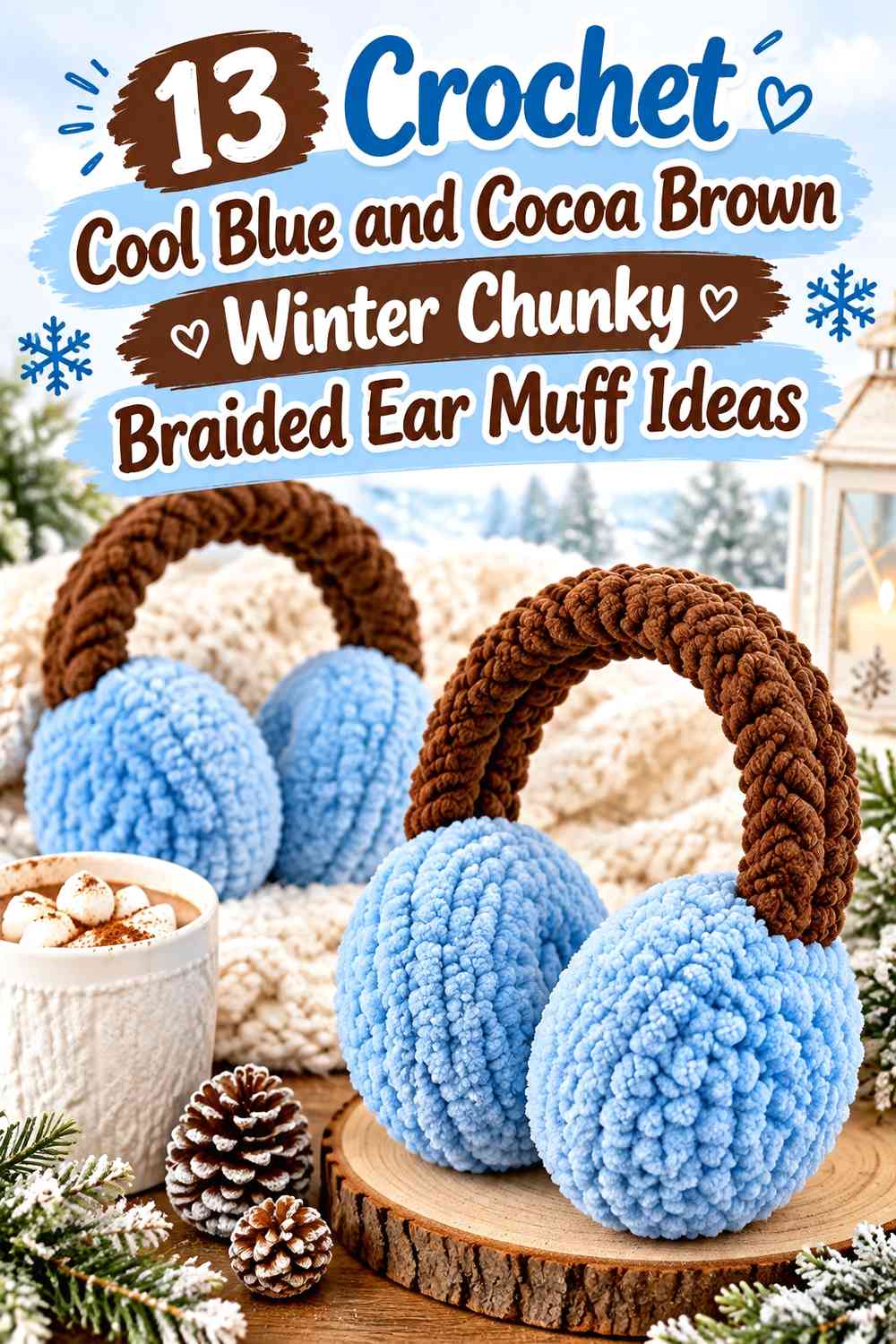 Crochet Cool Blue and Cocoa Brown Winter Chunky Braided Ear Muff Ideas