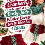 Crochet Cranberry and Dusty Jade Winter Corset Lace Up Waist Belt Ideas