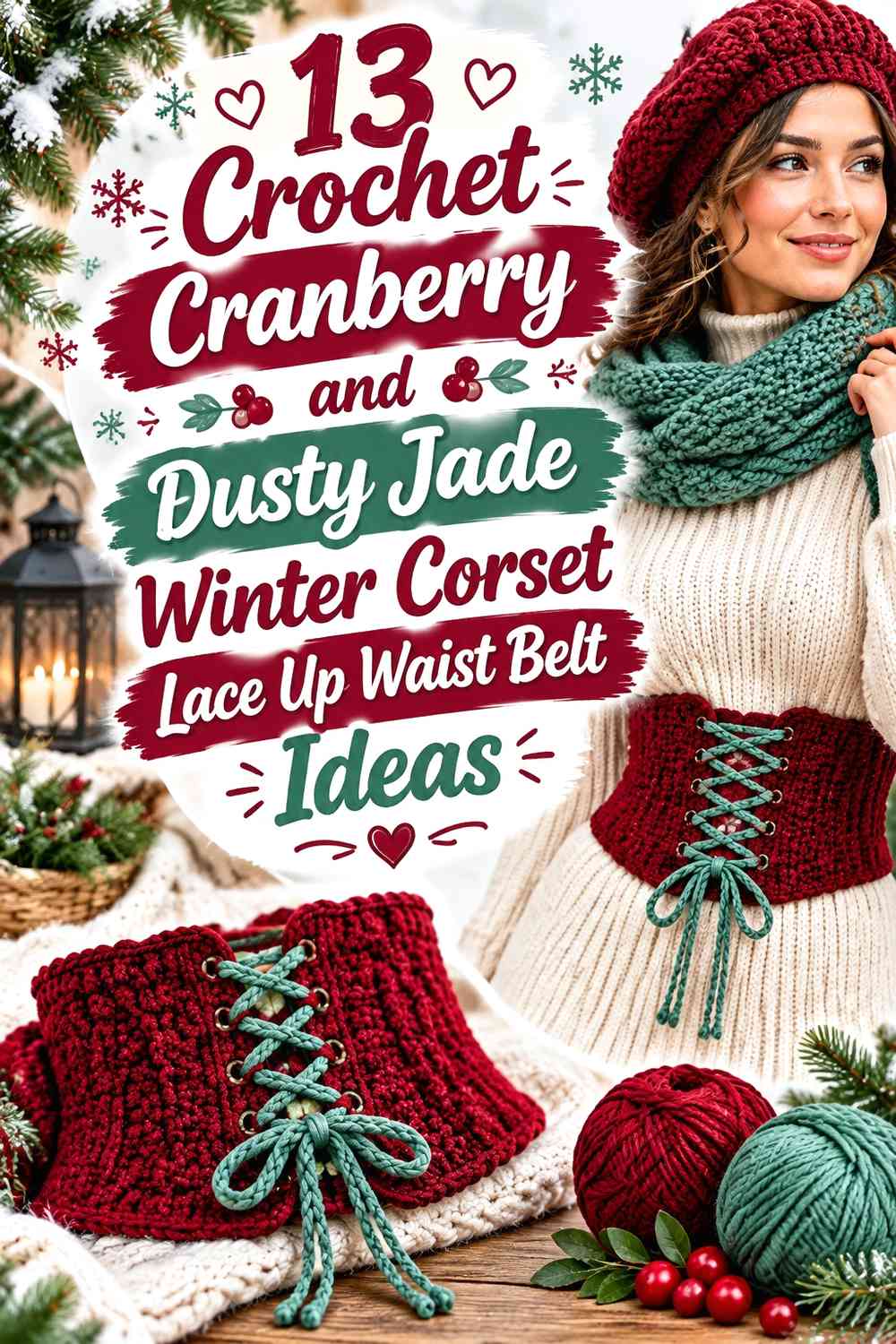 Crochet Cranberry and Dusty Jade Winter Corset Lace Up Waist Belt Ideas