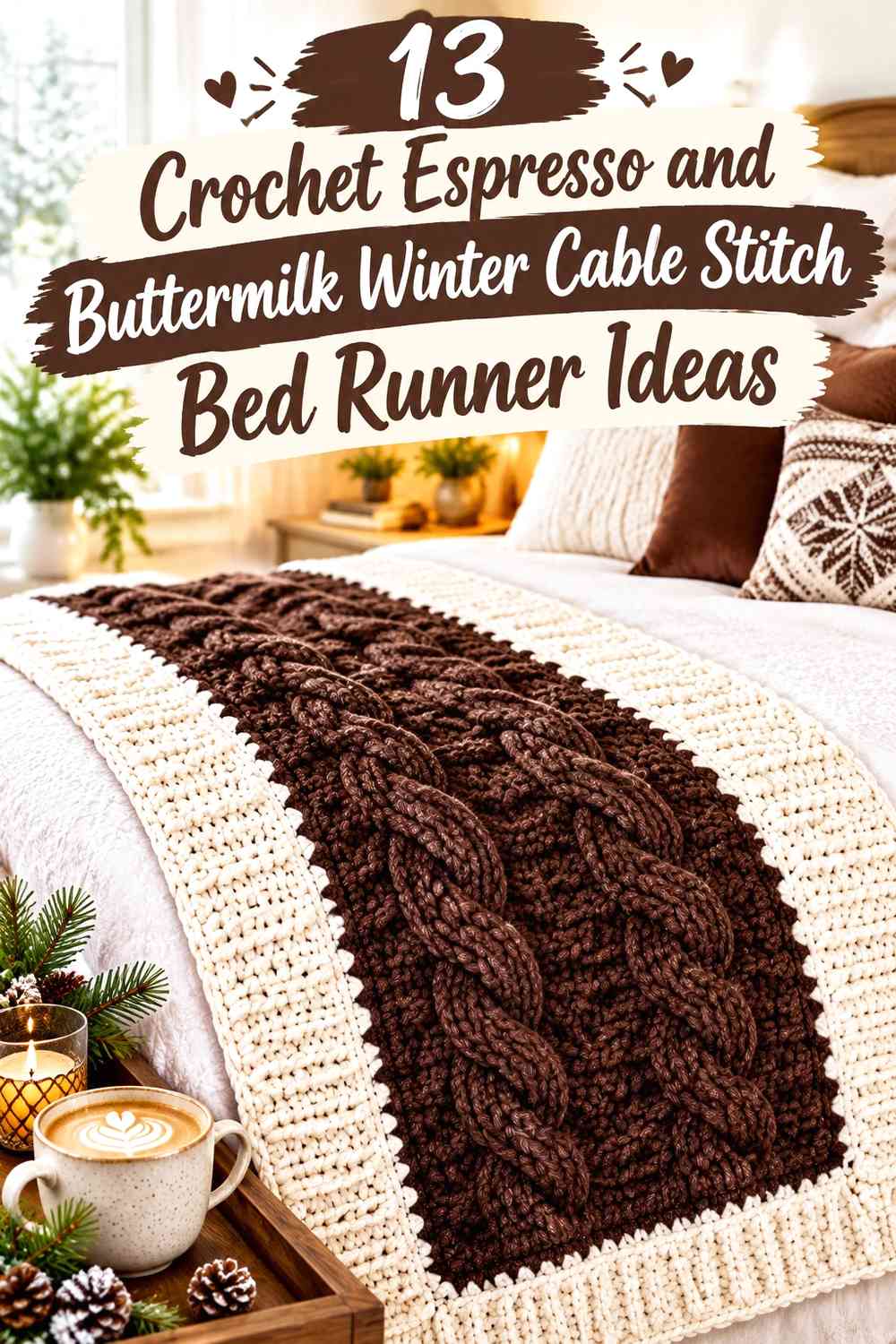 Crochet Espresso and Buttermilk Winter Cable Stitch Bed Runner Ideas