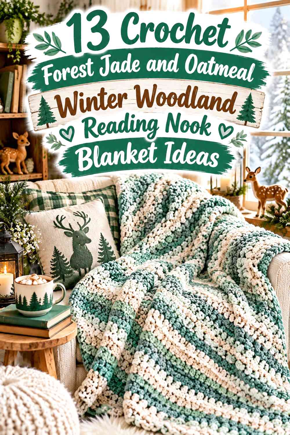 Crochet Forest Jade and Oatmeal Winter Woodland Reading Nook Blanket Ideas