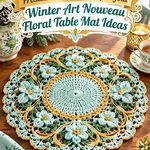 Crochet Frosted Mint and Antique Gold Winter Art Nouveau Floral Table Mat Ideas