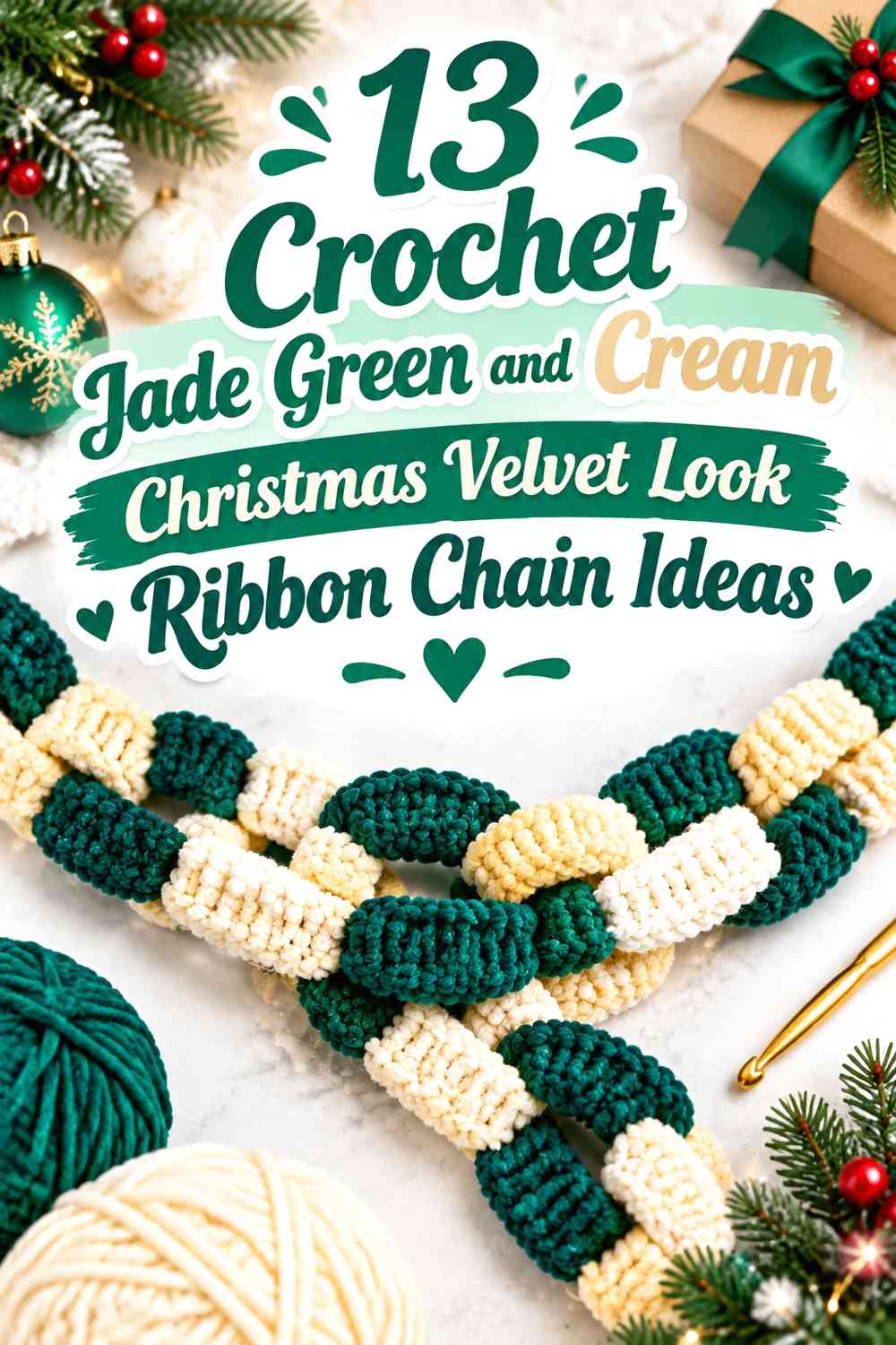 Crochet Jade Green and Cream Christmas Velvet Look Ribbon Chain Ideas