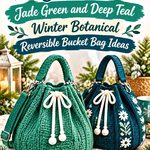 Crochet Jade Green and Deep Teal Winter Botanical Reversible Bucket Bag Ideas