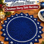 Crochet Midnight Sapphire and Antique Silver Christmas Starry Table Mat Ideas