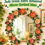 Crochet Persimmon Coral and Jade Green Retro Botanical Mirror Garland Ideas