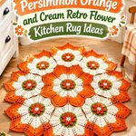 Crochet Persimmon Orange and Cream Retro Flower Kitchen Rug Ideas