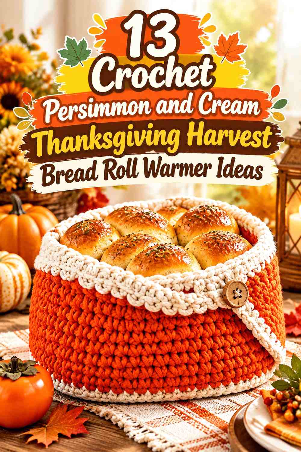 Crochet Persimmon and Cream Thanksgiving Harvest Bread Roll Warmer Ideas
