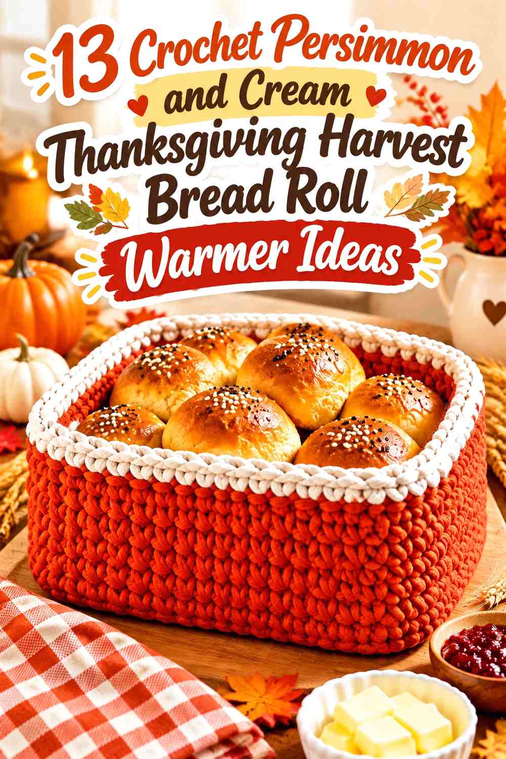 Crochet Persimmon and Cream Thanksgiving Harvest Bread Roll Warmer Ideas