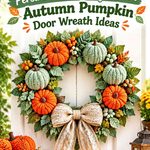Crochet Persimmon and Sage Green Autumn Pumpkin Door Wreath Ideas