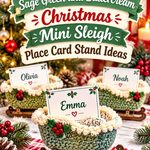 Crochet Sage Green and Buttercream Christmas Mini Sleigh Place Card Stand Ideas