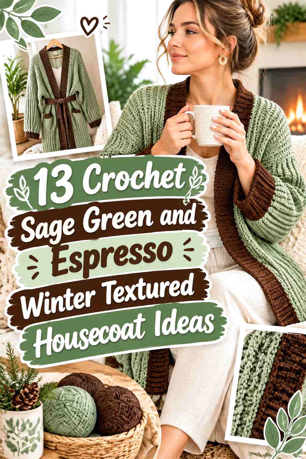 Crochet Sage Green and Espresso Winter Textured Housecoat Ideas