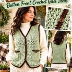 Crochet Sage Mist and Chestnut Brown Winter Button Front Crochet Gilet Ideas