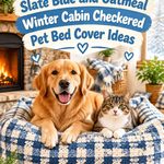 Crochet Slate Blue and Oatmeal Winter Cabin Checkered Pet Bed Cover Ideas
