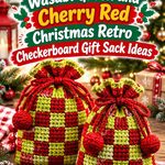 Crochet Wasabi Green and Cherry Red Christmas Retro Checkerboard Gift Sack Ideas