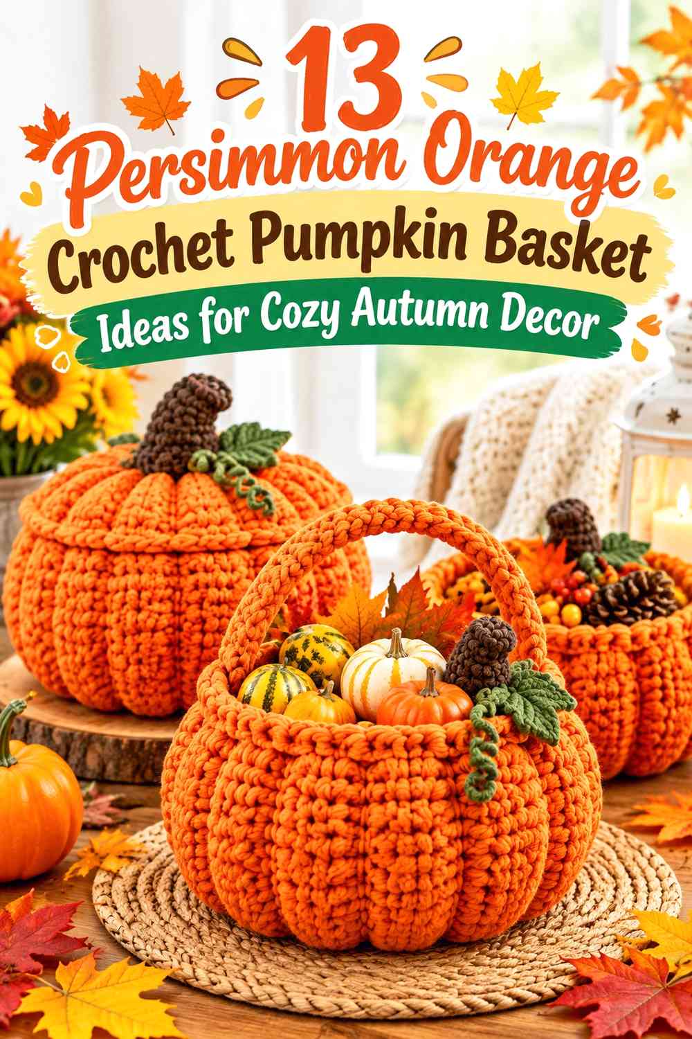 Persimmon Orange Crochet Pumpkin Basket Ideas for Cozy Autumn Decor