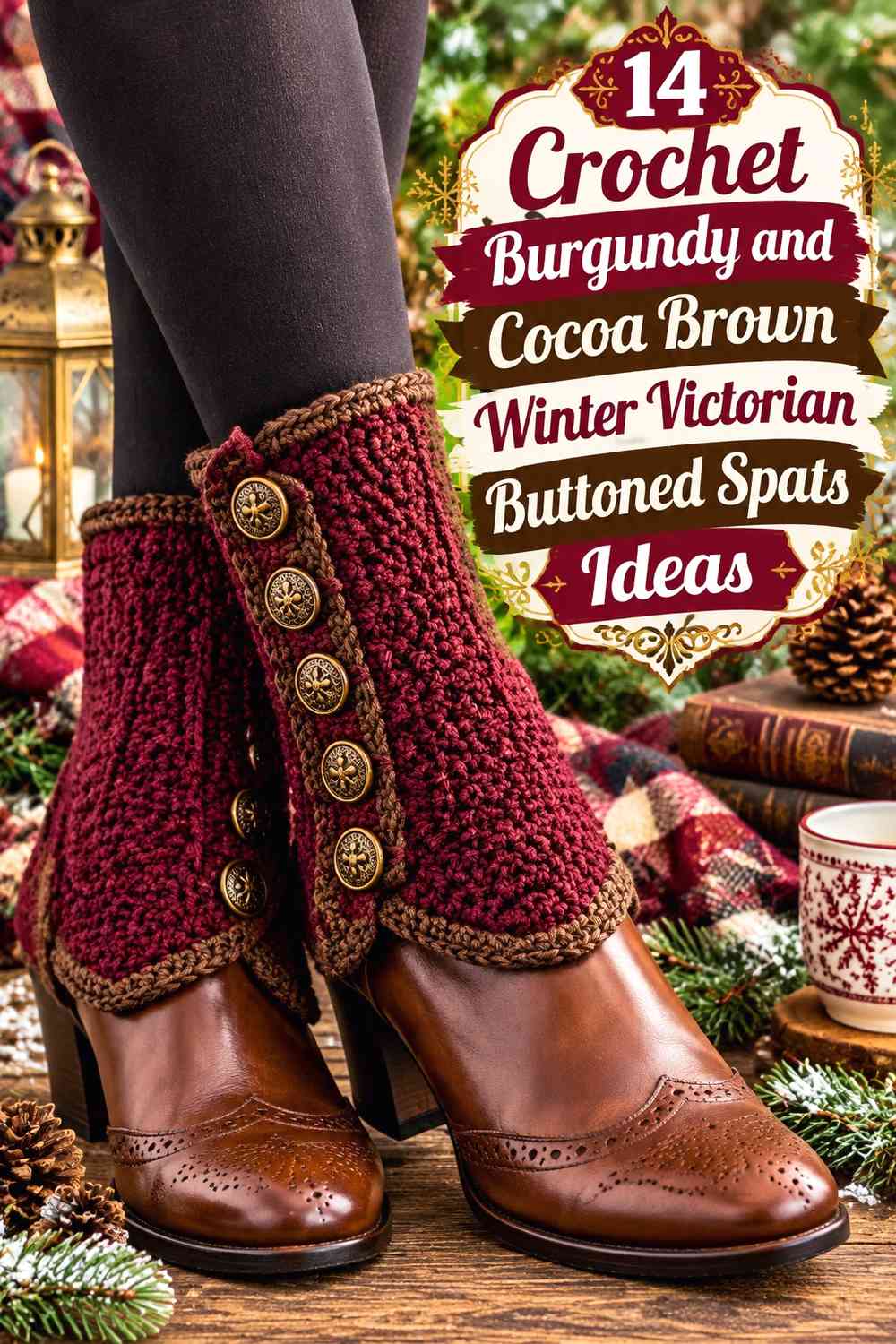 Crochet Burgundy and Cocoa Brown Winter Victorian Buttoned Spats Ideas