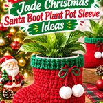 Crochet Cherry Red and Jade Christmas Santa Boot Plant Pot Sleeve Ideas