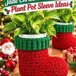 Crochet Cherry Red and Jade Christmas Santa Boot Plant Pot Sleeve Ideas