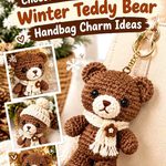 Chocolate Brown Crochet Teddy Charm With a Cream Winter Scarf