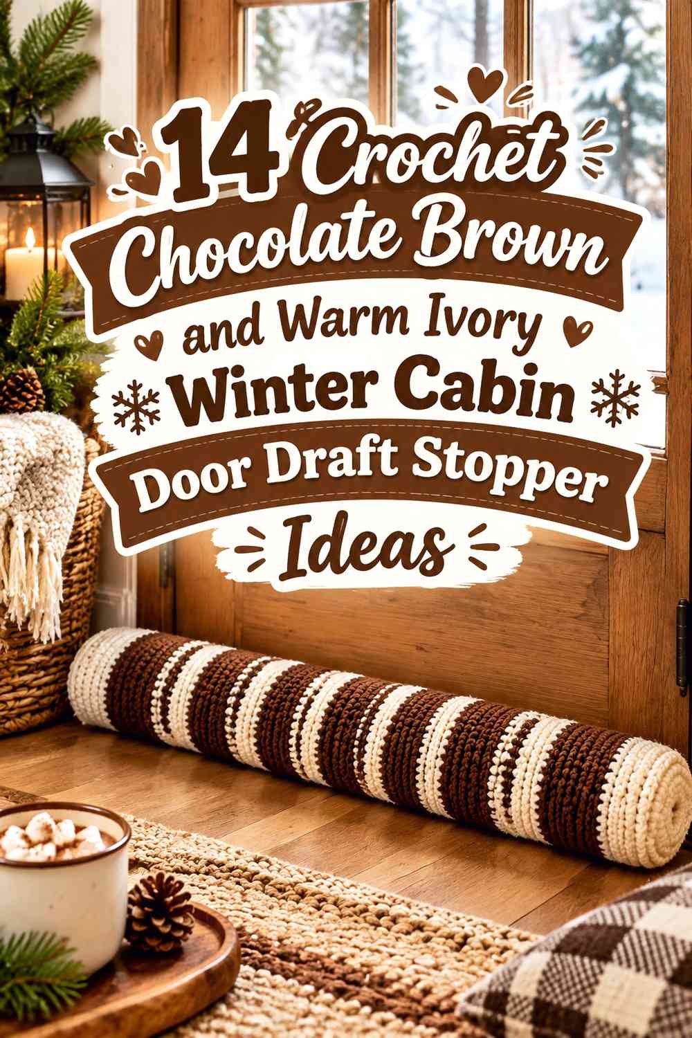 Crochet Chocolate Brown and Warm Ivory Winter Cabin Door Draft Stopper Ideas