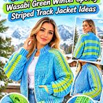 Crochet Cool Blue and Wasabi Green Winter Sporty Striped Track Jacket Ideas