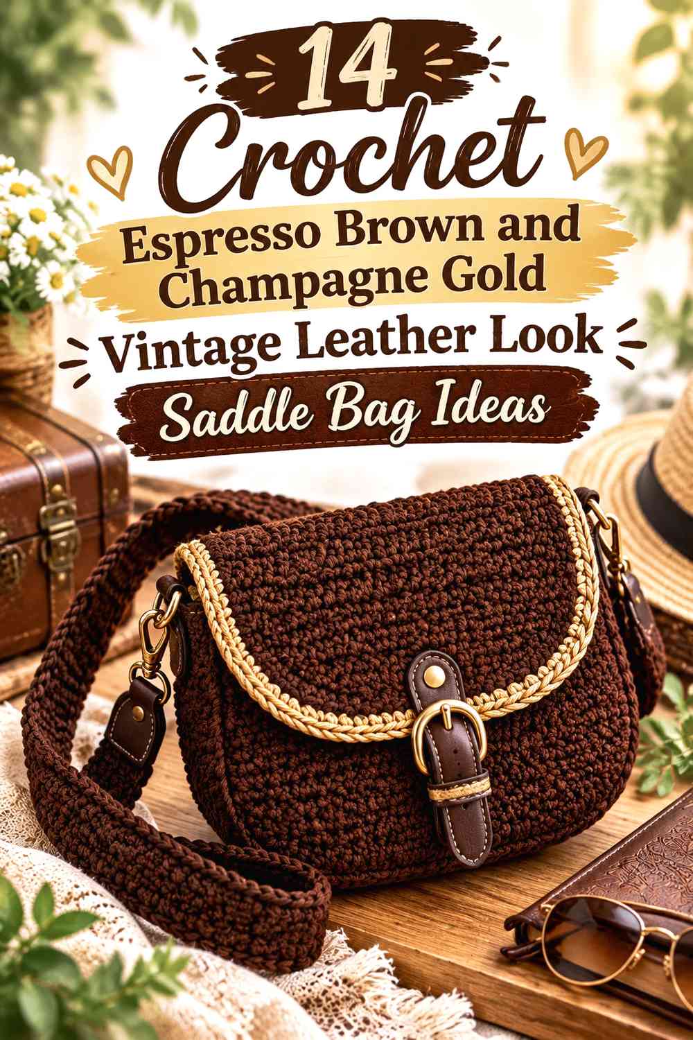 Crochet Espresso Brown and Champagne Gold Vintage Leather Look Saddle Bag Ideas
