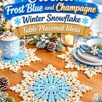 Crochet Frost Blue and Champagne Winter Snowflake Table Placemat Ideas