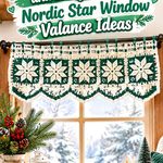Crochet Jade Green and Ivory Christmas Nordic Star Window Valance Ideas