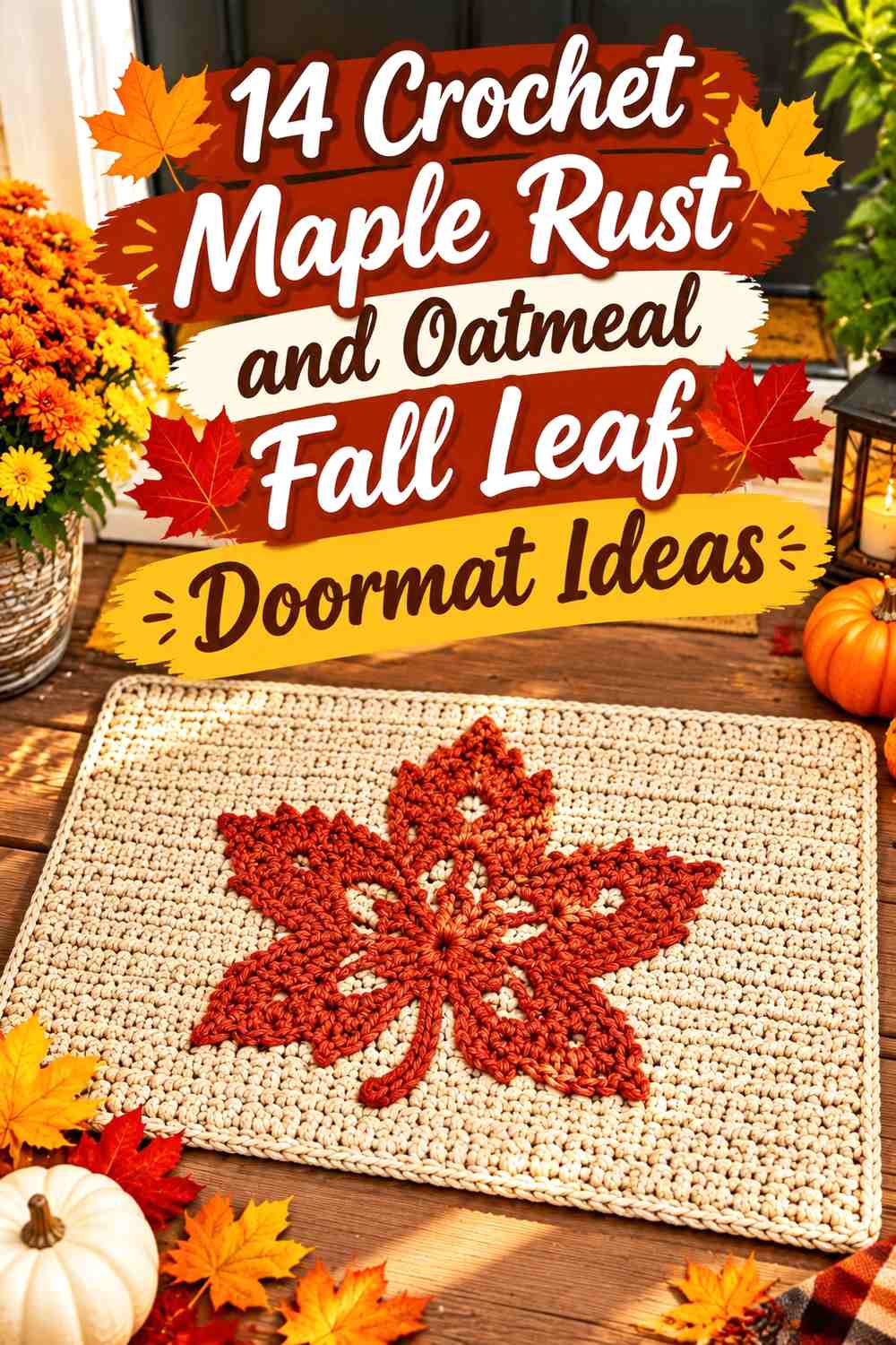 Crochet Maple Rust and Oatmeal Fall Leaf Doormat Ideas