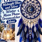 Crochet Midnight Blue and Silver Winter Moon Phase Dreamcatcher Ideas