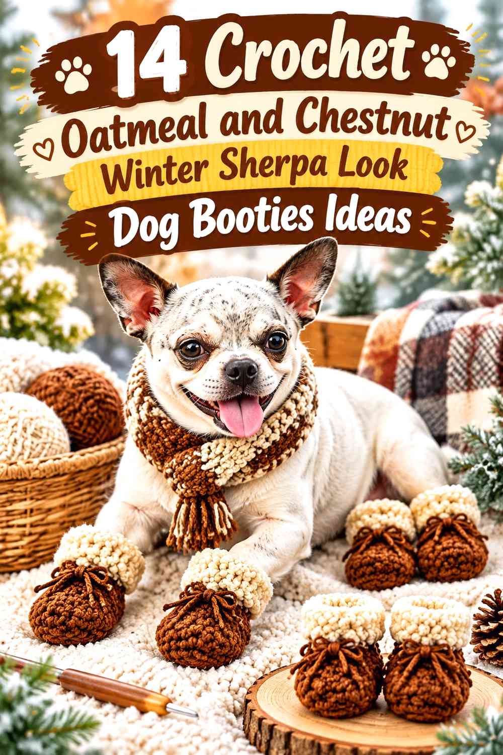 Crochet Oatmeal and Chestnut Winter Sherpa Look Dog Booties Ideas