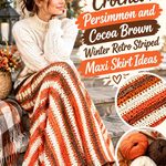 Crochet Persimmon and Cocoa Brown Winter Retro Striped Maxi Skirt Ideas