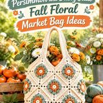 Crochet Persimmon and Dusty Jade Fall Floral Market Bag Ideas
