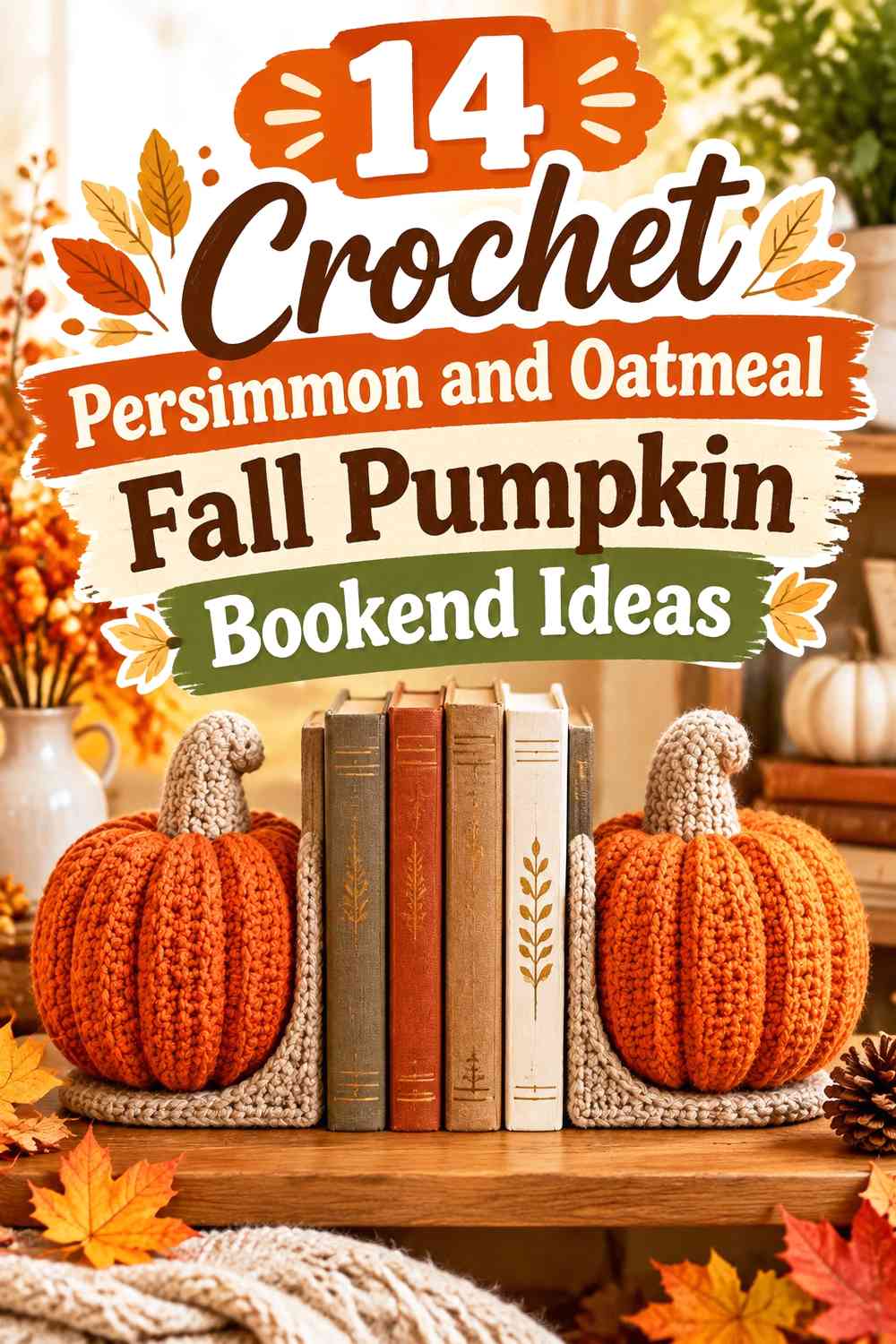 Crochet Persimmon and Oatmeal Fall Pumpkin Bookend Ideas