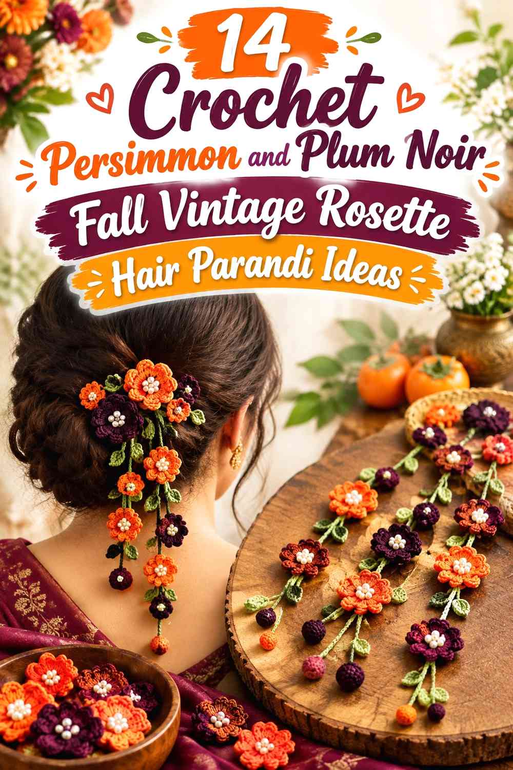 Crochet Persimmon and Plum Noir Fall Vintage Rosette Hair Parandi Ideas