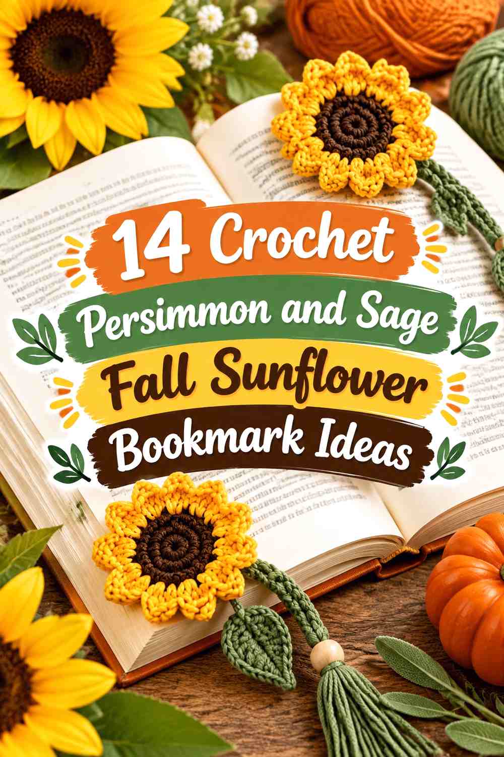 Crochet Persimmon and Sage Fall Sunflower Bookmark Ideas**SEO Title:** 14 Crochet Persimmon and Sage Fall Sunflower Bookmark Ideas