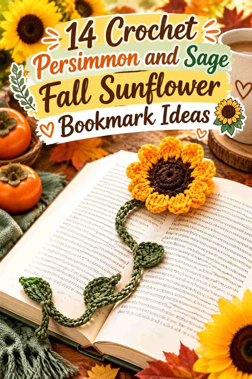 Crochet Persimmon and Sage Fall Sunflower Bookmark Ideas