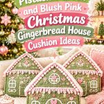 Crochet Pistachio Green and Blush Pink Christmas Gingerbread House Cushion Ideas