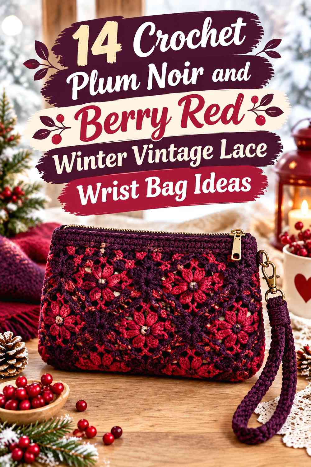 Crochet Plum Noir and Berry Red Winter Vintage Lace Wrist Bag Ideas