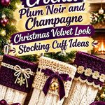 Crochet Plum Noir and Champagne Christmas Velvet Look Stocking Cuff Ideas