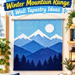 Crochet Powder Blue and Navy Winter Mountain Range Wall Tapestry Ideas