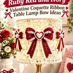 Crochet Ruby Red and Ivory Valentine Coquette Ribbon Table Lamp Bow Ideas