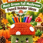 Crochet Rust Orange and Moss Green Fall Mushroom Pencil Holder Ideas