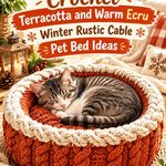 Crochet Terracotta and Warm Ecru Winter Rustic Cable Pet Bed Ideas