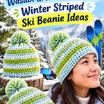 Crochet Wasabi Green and Ice Blue Winter Striped Ski Beanie Ideas
