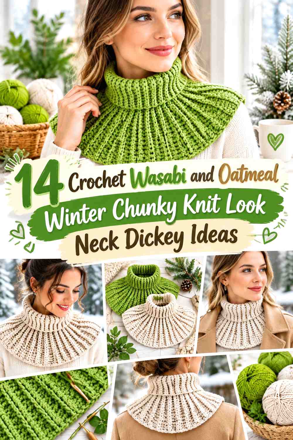 Crochet Wasabi and Oatmeal Winter Chunky Knit Look Neck Dickey Ideas