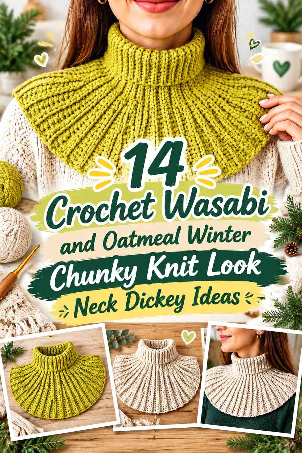 Crochet Wasabi and Oatmeal Winter Chunky Knit Look Neck Dickey Ideas