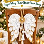 Crochet Winter White and Muted Gold Christmas Angel Wing Chair Back Decor Ideas